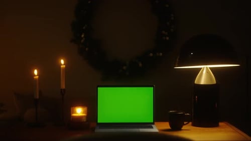 Get Into the Festive Mood with a Cozy Desk Setup Christmas Vibes a Table Lamp and a Mockup Chroma