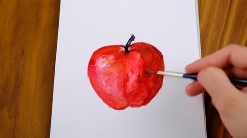 Hand Painting Red Apple with Watercolor on Paper