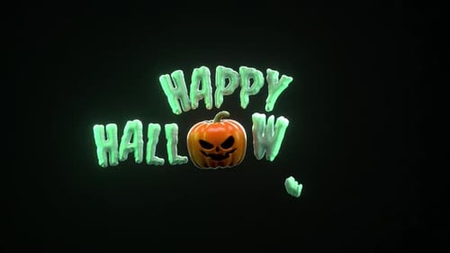 Happy Halloween Title Animation with Glowing Slime Text and Pumpkin