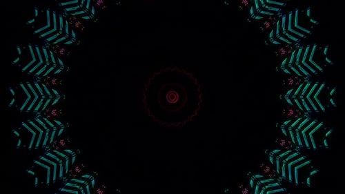 Animated 3D abstract.Curved lines and colorful light points black background,seamless circle