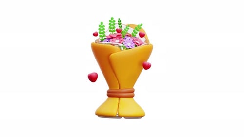 Charming Animated 3D Flower Bouquet with Hearts