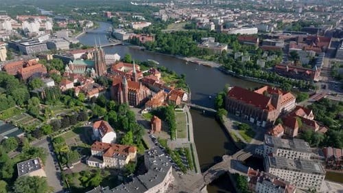Wrocław Old Town. 4k aerial footage