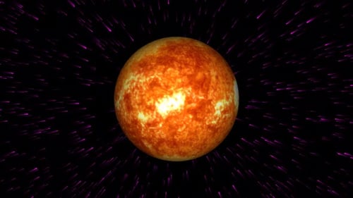 Dynamic Fiery Sun Sphere in Cosmic Hyperspace Travel Animation