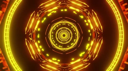 Golden visual images with musical rhythms VJ loop 3D render. Visualization for disco, nightclub
