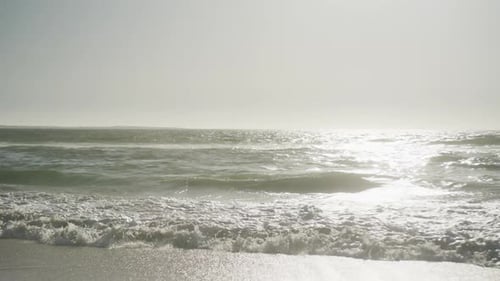 Sea landscape with blue sky, in slow motion, with copy space