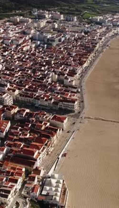 Aerial drone view of Nazare riviera and new city, Portugal