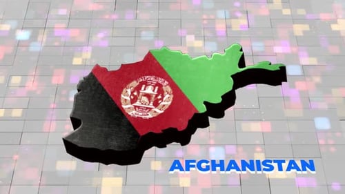 Animated 3D Map of Afghanistan with Flag and Country Name