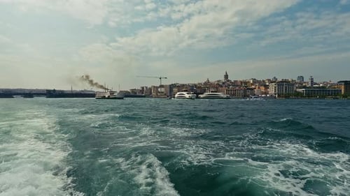 Istanbul Bosphorus View with Historic Skyline and Ferry Boats