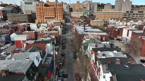 University of Pittsburgh campus in Oakland. Student housing. Aerial view of Pitt campus.