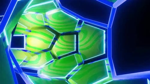 Neon green and blue hexagon pattern glows