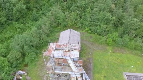 Old coal minewheel in Asturias aerial sight