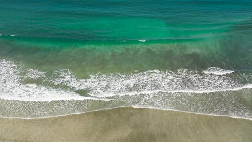 Aerial View to Tropical Sandy Beach and Blue Ocean