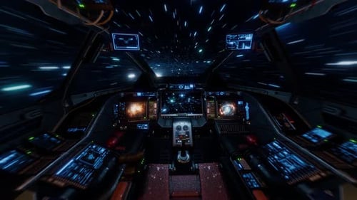 Futuristic Spaceship Cockpit View Traveling Through Warp Speed Loop