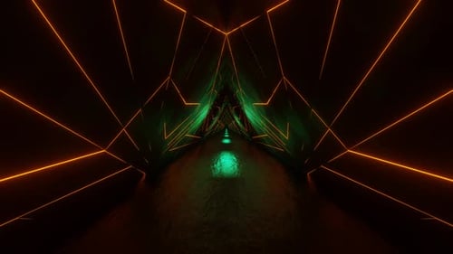 Turquoise And Orange Triangular Neon Glow Tunnel Background Vj Loop In 4K