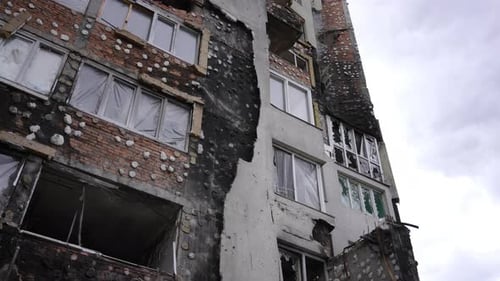Damaged Building After Conflict in Urban Setting