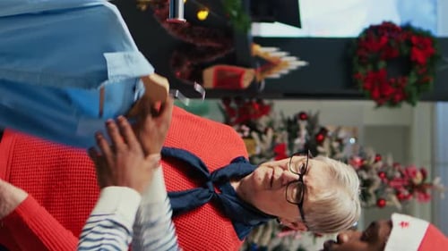 Vertical Video Employee Assisting Older Client in Store