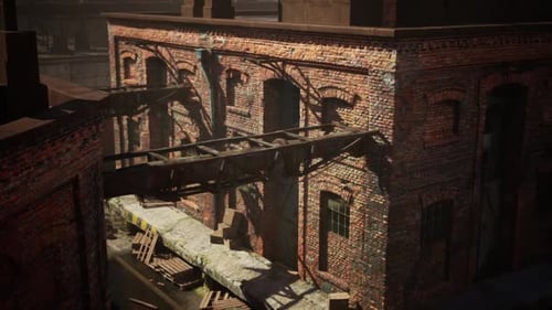 Abandoned Factory Structure Collapsing Over Time in Deteriorating Urban Setting