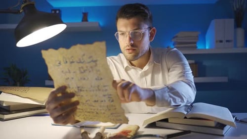 Historiker untersucht den mittelalterlichen Brief.