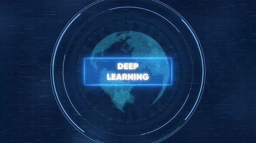 Deep learning technology concept with rotating digital globe and hud interface desi