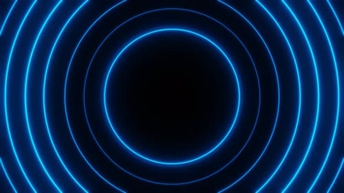 Blue Neon Circle Waves Loop Animation Background