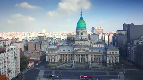 City of Buenos aires aerial view. Flight near the Congress building