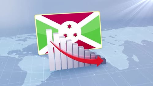 Burundi Flag With Decrease Bar Chart Graph And Arrow Red