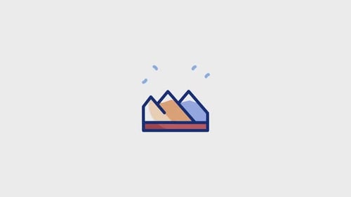 Animated Mountain Icon with Wind in Flat Design Style