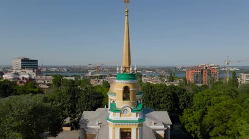 A Church tower of The Saviour's Transfiguration Cathedral a main Orthodox church of Dnipro, Ukraine.
