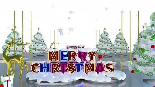 Decorative Merry Christmas Neon Text with Festive Winter Scene