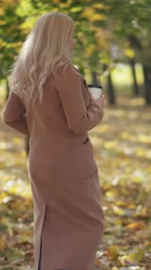 Vertical Enjoying Walk Relaxed Woman Autumn