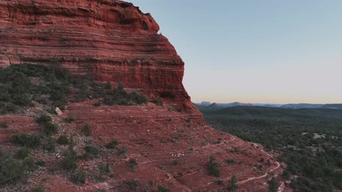 Steep Red Rock Mountains In Sedona Nature Parks In Arizona, United States. Aerial Closeup Shot