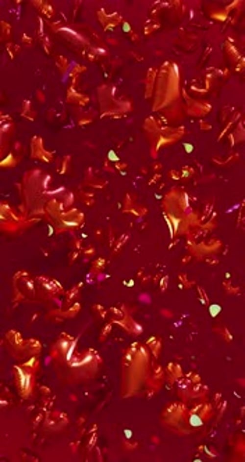 Floating Red Heart Balloons with Confetti Background Loop