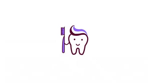 Happy Cartoon Tooth with Toothbrush Animated Illustration