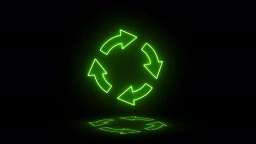 Neon Green Recycling Icon Loop with Reflection