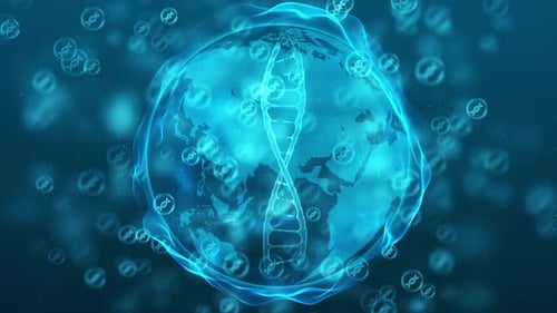 Digital Earth Globe with Rotating DNA Helix Animation