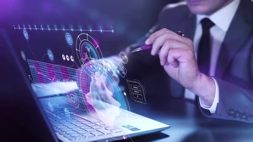 Futuristic HUD Interface with Global Data and Digital Elements