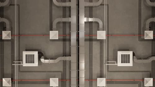 Industrial Ceiling with Ventilation Ducts and Moving Lights Loop