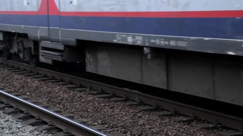 train arriving close up wheels