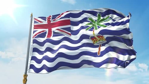 Realistic British Indian Ocean Territory Flag Waving Against Blue Sky