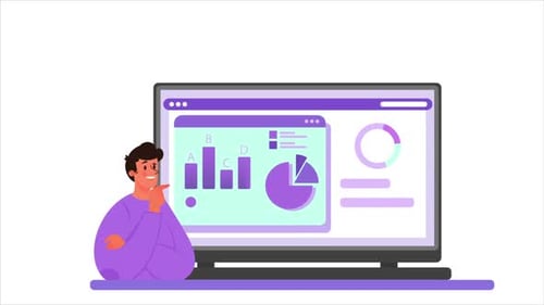Person Analyzing Data on Laptop with Charts Animation