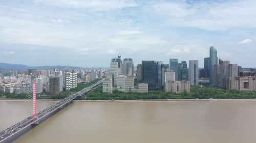 Aerial View of a Bustling City with Modern Skyscrapers Hangzhou China