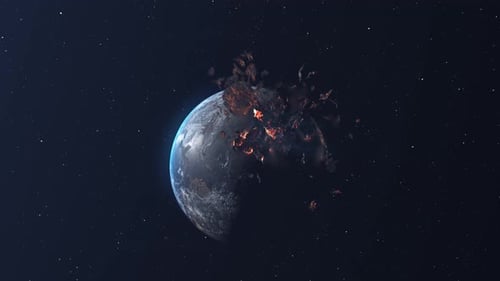 Planet Earth Breaking Apart in Space with Explosions