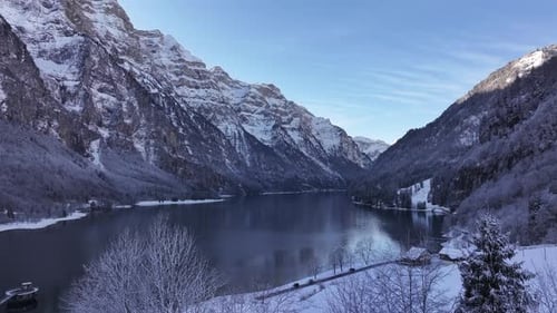 Snowy Klöntalersee Winter Landscape