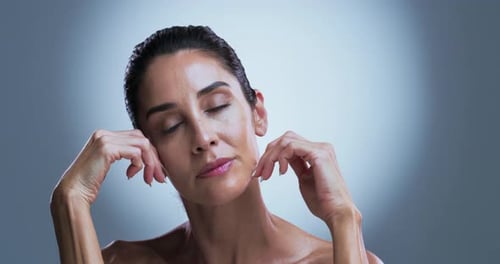 Dermatology, face or woman in studio, natural beauty or soft texture for anti aging cosmetics