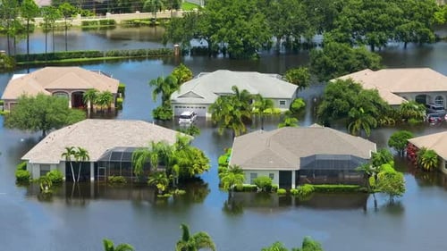 Hurricane Debby Flooded Homes in Laurel Meadows Community in Sarasota Florida Aftermath of Natural