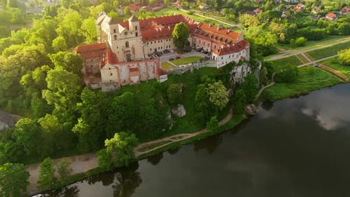 Aerial View of Benedictine Abbey in Tyniec Poland at Dawn