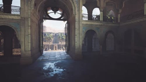 Unoccupied Cultural Space with Distant City View and Atmospheric Details