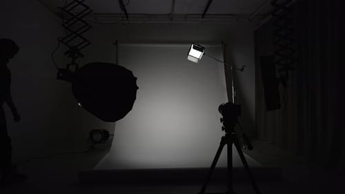 Professional Studio for Photo Video Production Filming with Modern Lighting Equipment Large White