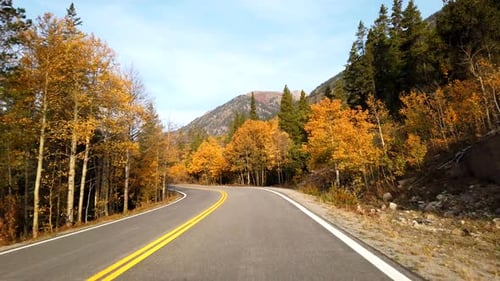 Fall foliage POV driving in the Rocky Mountains of Colorado