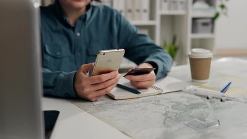 Trekking, Business Owner In A Good Mood Pays By Card At A Payment Terminal In The Negotiation